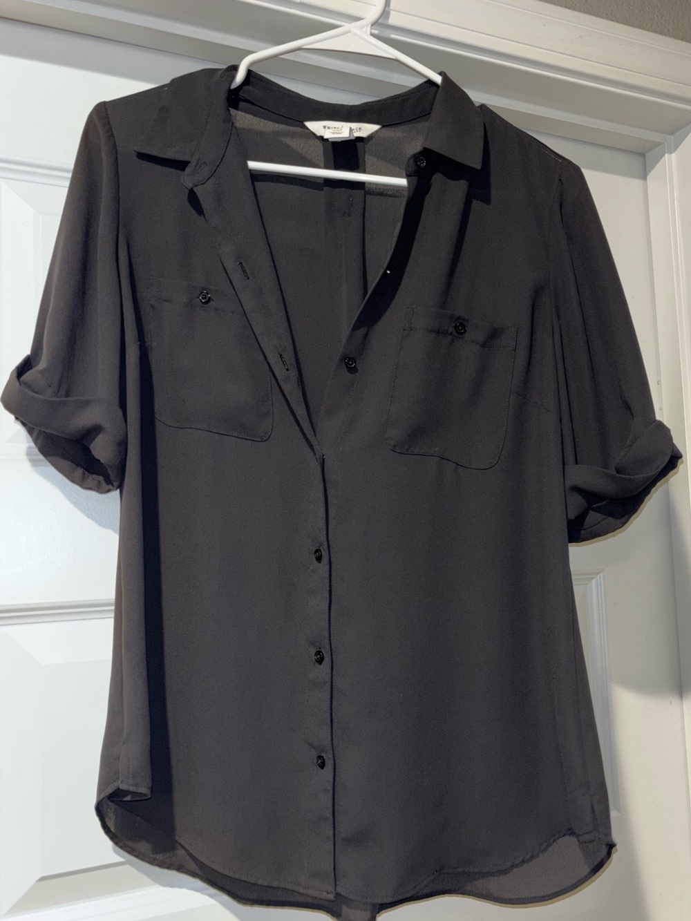 White House Black Market Black Sheer Button-Up Blouse – Size 6